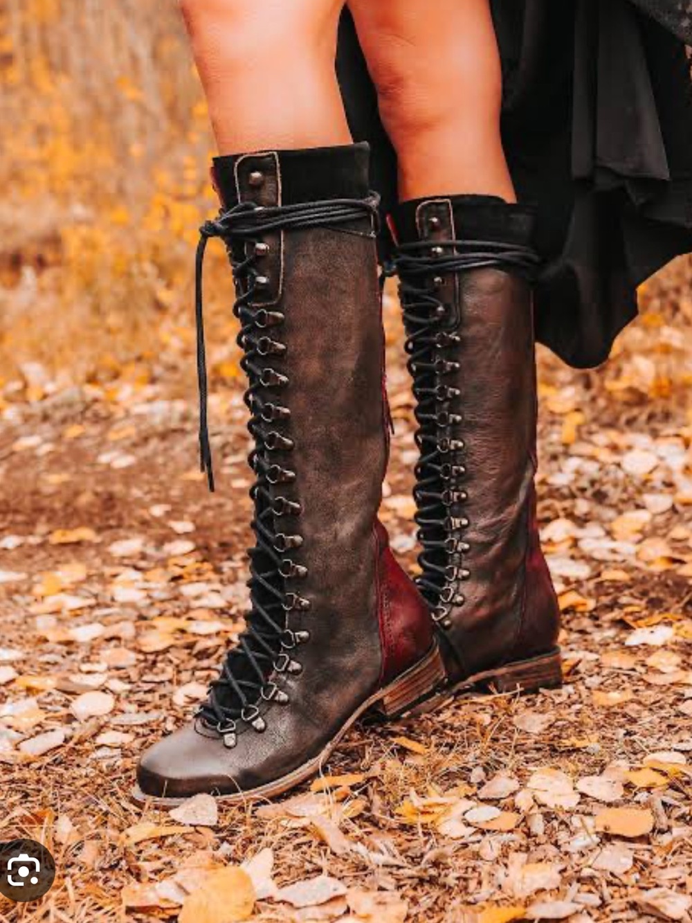 Freebird by Steven Raphael Black Lace-Up Knee Boots with Burgundy Lining - Picture 7 of 7